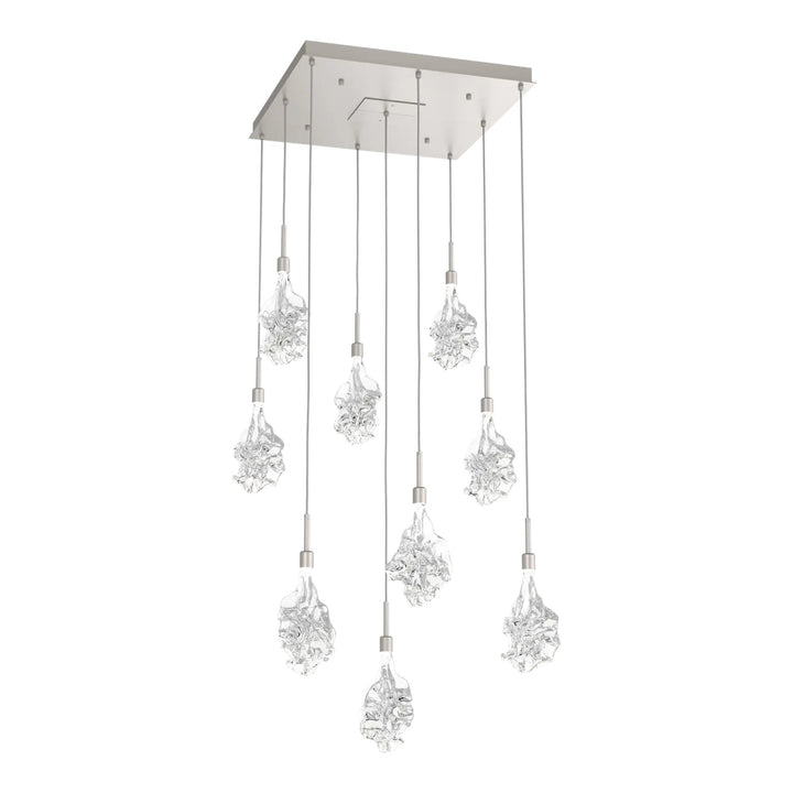 Blossom Square Pendant Chandelier by Hammerton Studio in Beige Silver with Clear Blossom glass (9 Lights)