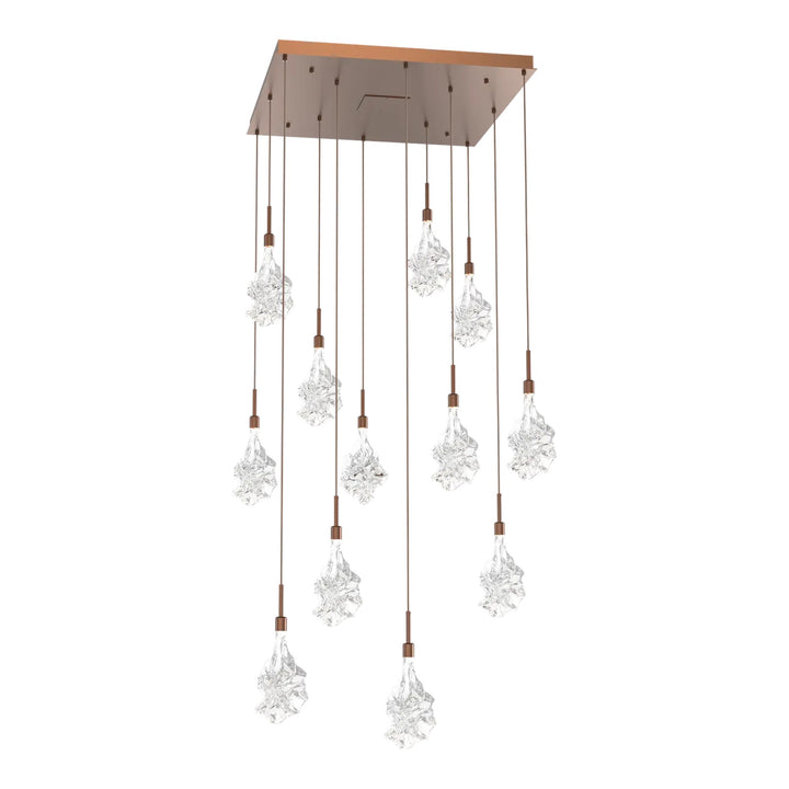 Blossom Square Pendant Chandelier by Hammerton Studio in Burnished Bronze with Clear Blossom glass (12 Lights)