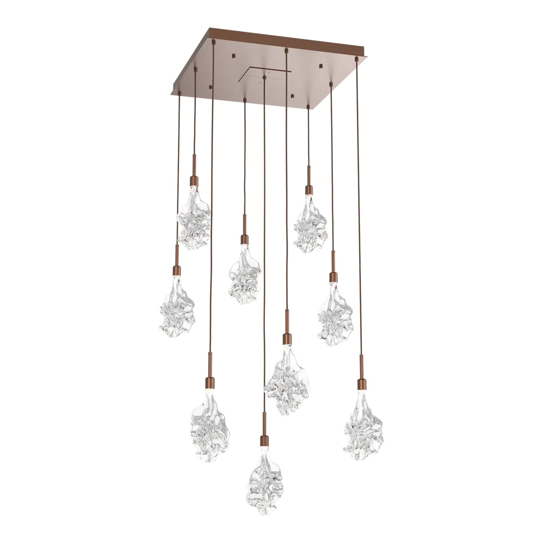 Blossom Square Pendant Chandelier by Hammerton Studio in Burnished Bronze with Clear Blossom glass (9 Lights)