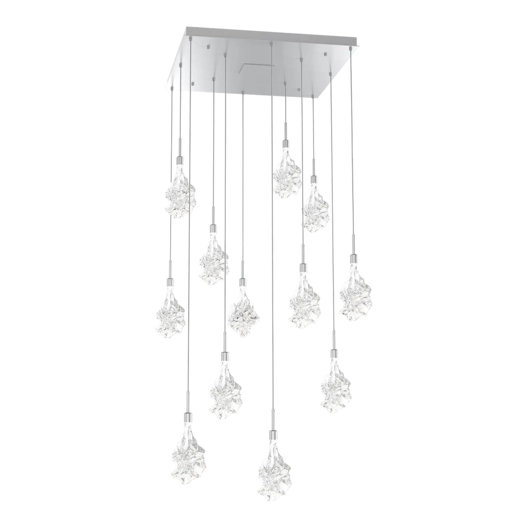 Blossom Square Pendant Chandelier by Hammerton Studio in Classic Silver with Clear Blossom glass (12 Lights)