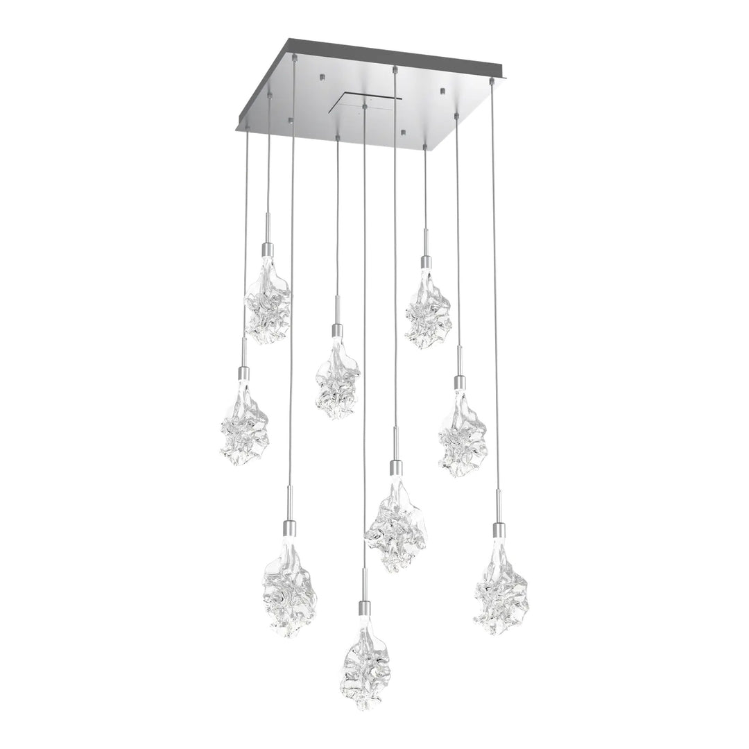 Blossom Square Pendant Chandelier by Hammerton Studio in Classic Silver with Clear Blossom glass (9 Lights)