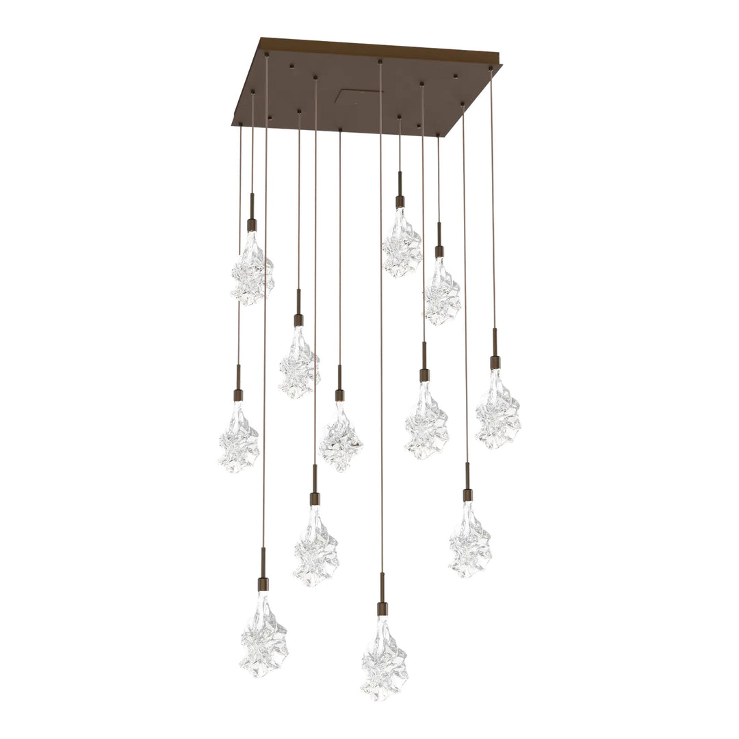 Blossom Square Pendant Chandelier by Hammerton Studio in Flat Bronze with Clear Blossom glass (12 Lights)
