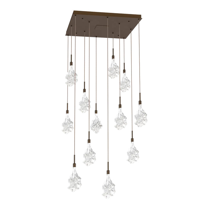 Blossom Square Pendant Chandelier by Hammerton Studio in Flat Bronze with Clear Blossom glass (12 Lights)
