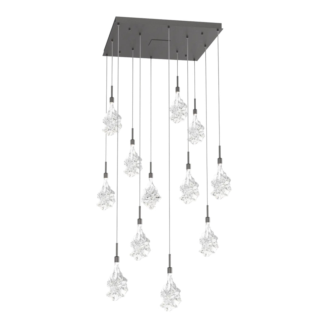 Blossom Square Pendant Chandelier by Hammerton Studio in Graphite with Clear Blossom glass (12 Lights)