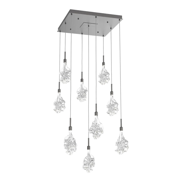 Blossom Square Pendant Chandelier by Hammerton Studio in Graphite with Clear Blossom glass (9 Lights)