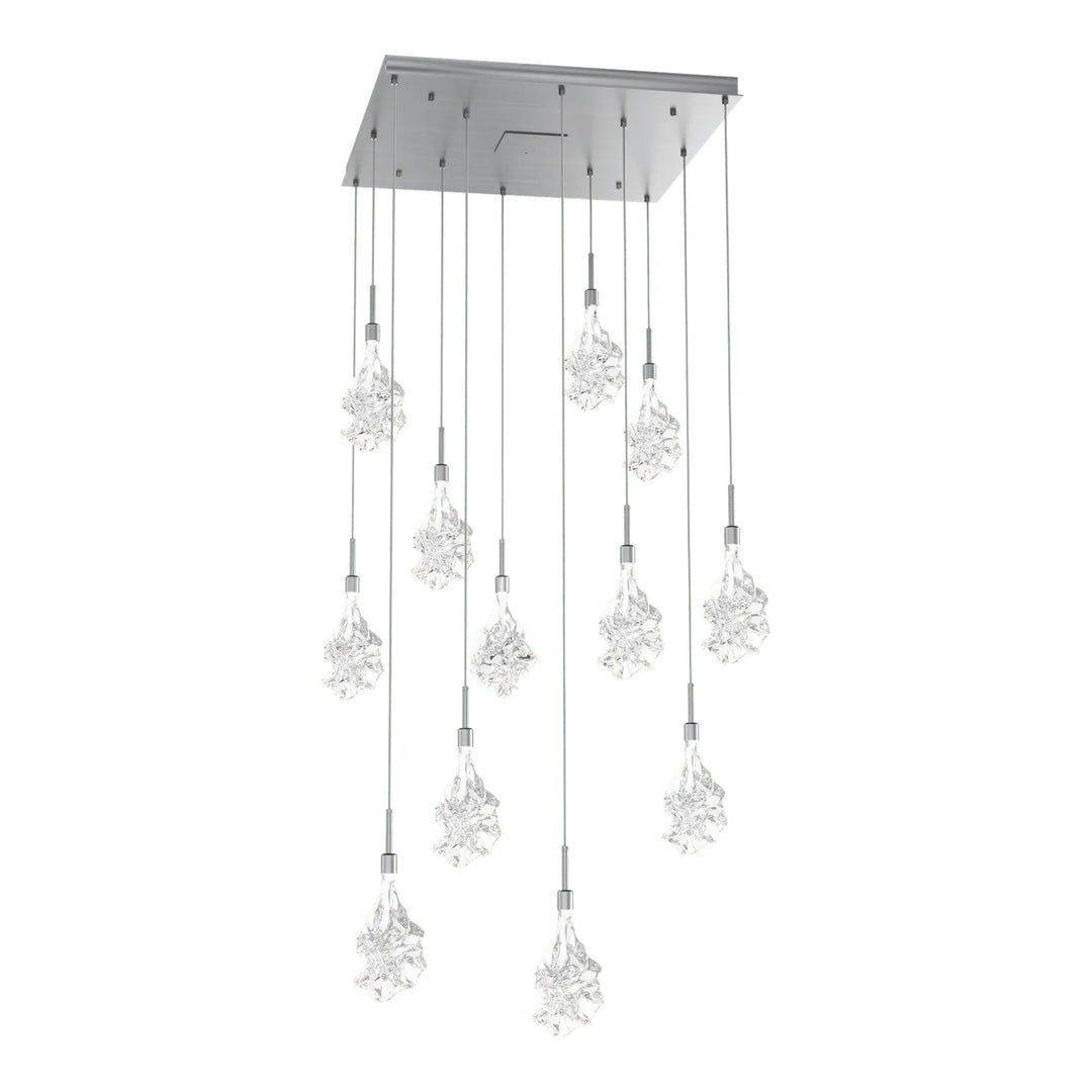 Blossom Square Pendant Chandelier by Hammerton Studio in Gunmetal with Clear Blossom glass (12 Lights)