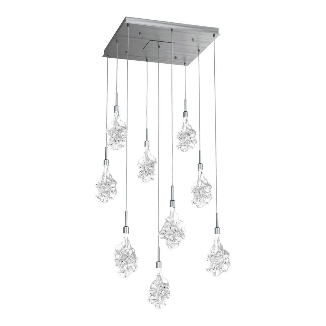 Blossom Square Pendant Chandelier by Hammerton Studio in Gunmetal with Clear Blossom glass (9 Lights)