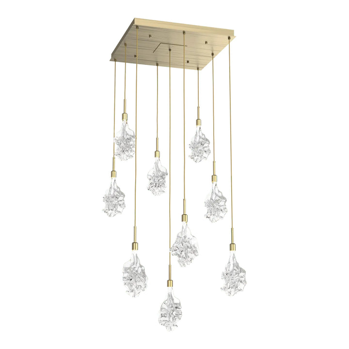 Blossom Square Pendant Chandelier by Hammerton Studio in Heritage Brass with Clear Blossom glass (9 Lights)