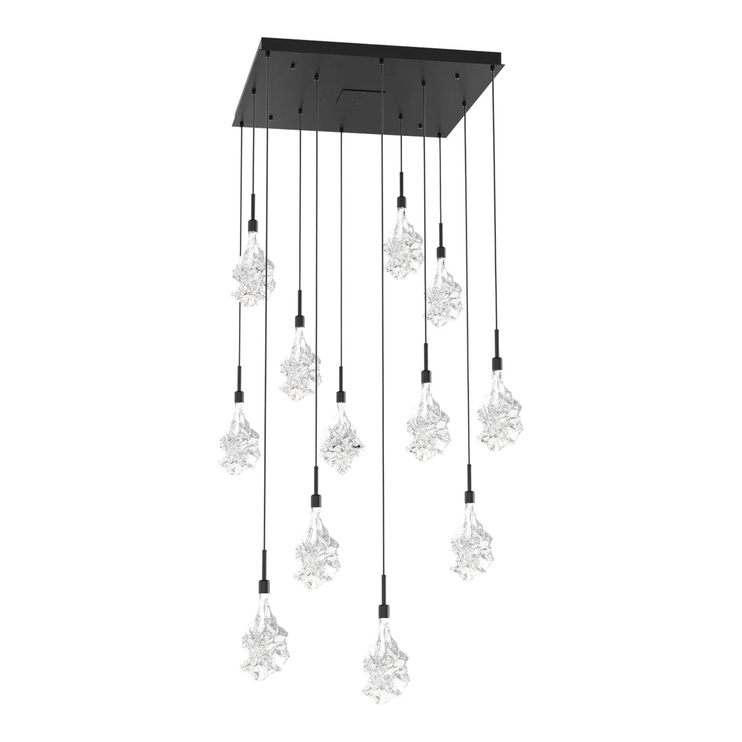 Blossom Square Pendant Chandelier by Hammerton Studio in Matte Black with Clear Blossom glass (12 Lights)