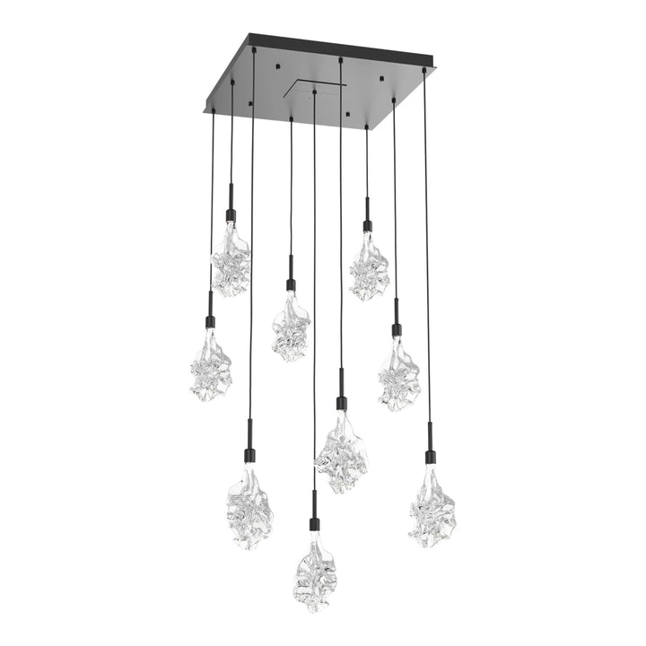 Blossom Square Pendant Chandelier by Hammerton Studio in Matte Black with Clear Blossom glass (9 Lights)