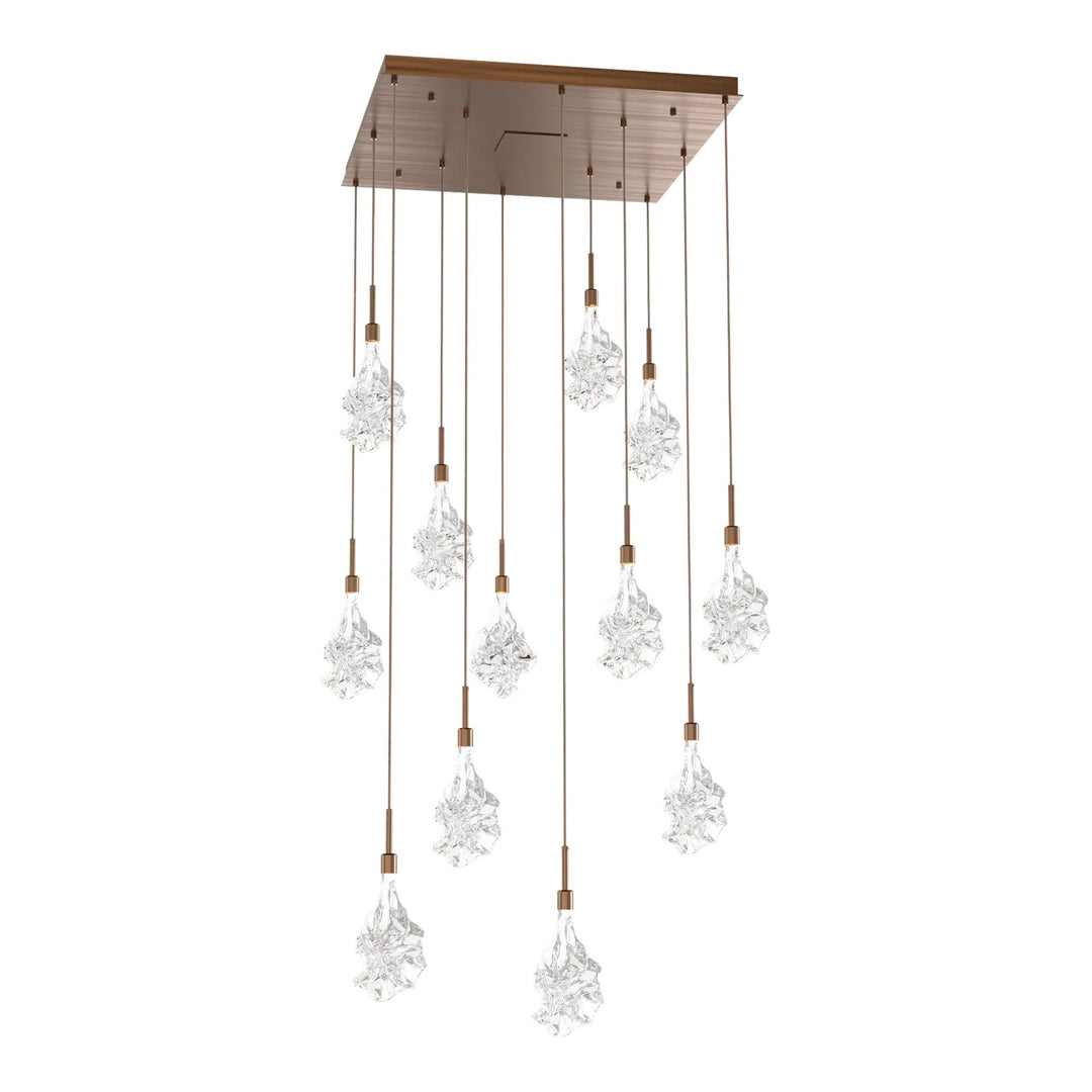 Blossom Square Pendant Chandelier by Hammerton Studio in Oil-Rubbed Bronze with Clear Blossom glass (12 Lights)