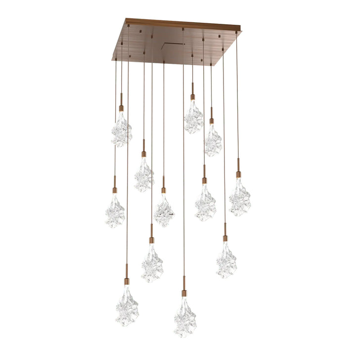 Blossom Square Pendant Chandelier by Hammerton Studio in Oil-Rubbed Bronze with Clear Blossom glass (12 Lights)