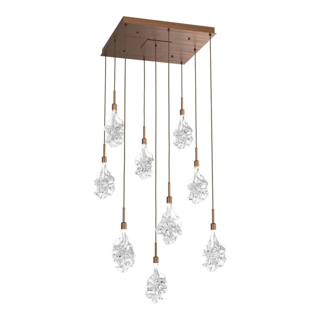 Blossom Square Pendant Chandelier by Hammerton Studio in Oil-Rubbed Bronze with Clear Blossom glass (9 Lights)