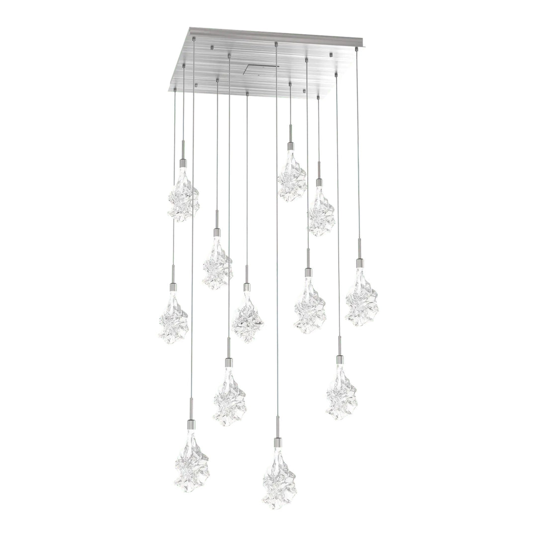 Blossom Square Pendant Chandelier by Hammerton Studio in Satin Nickel with Clear Blossom glass (12 Lights)