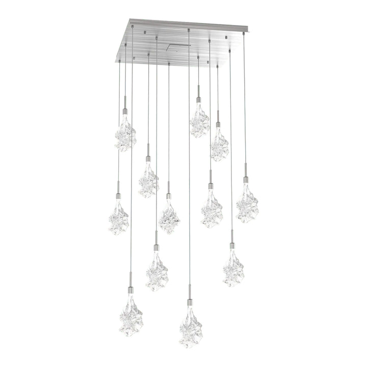 Blossom Square Pendant Chandelier by Hammerton Studio in Satin Nickel with Clear Blossom glass (12 Lights)