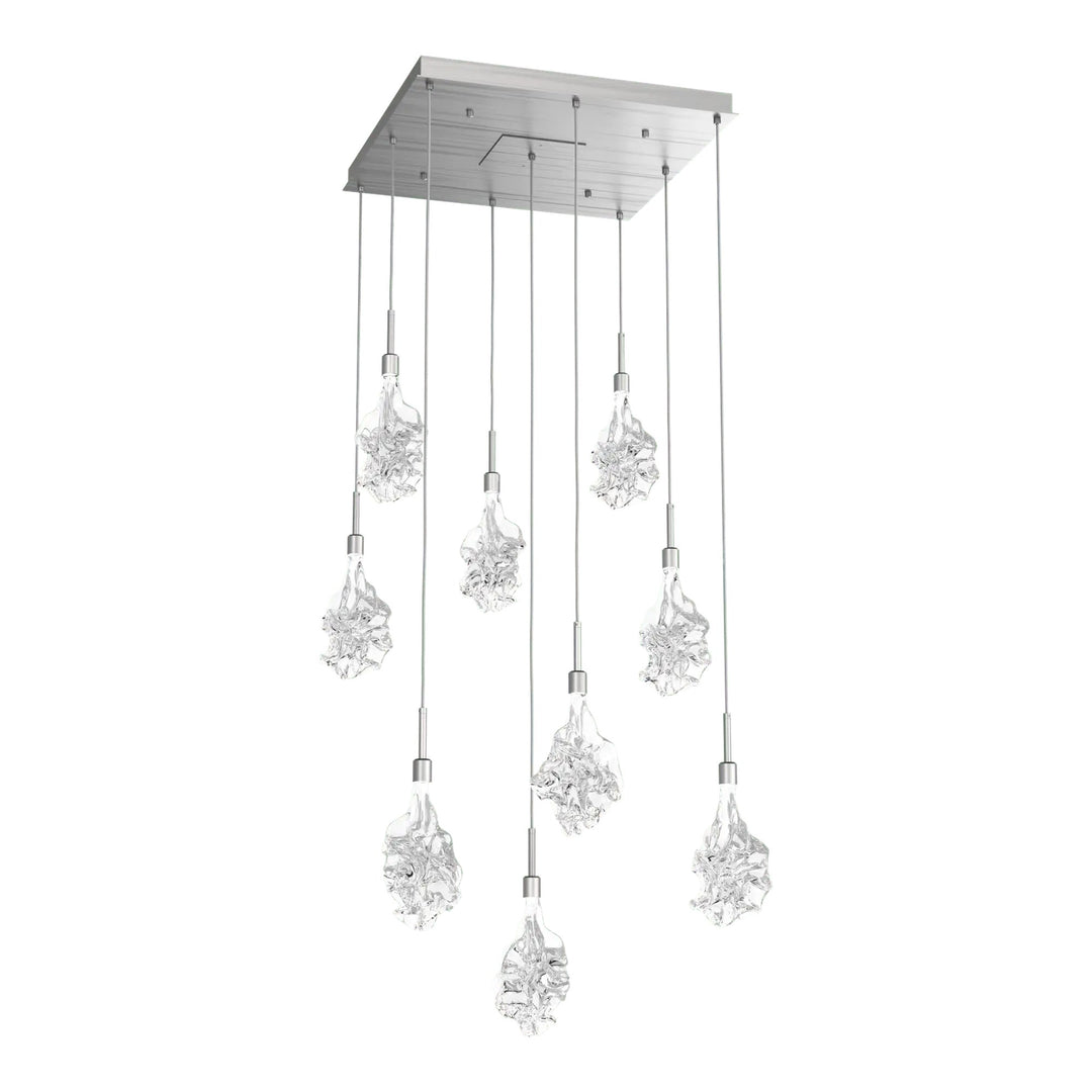 Blossom Square Pendant Chandelier by Hammerton Studio in Satin Nickel with Clear Blossom glass (9 Lights)