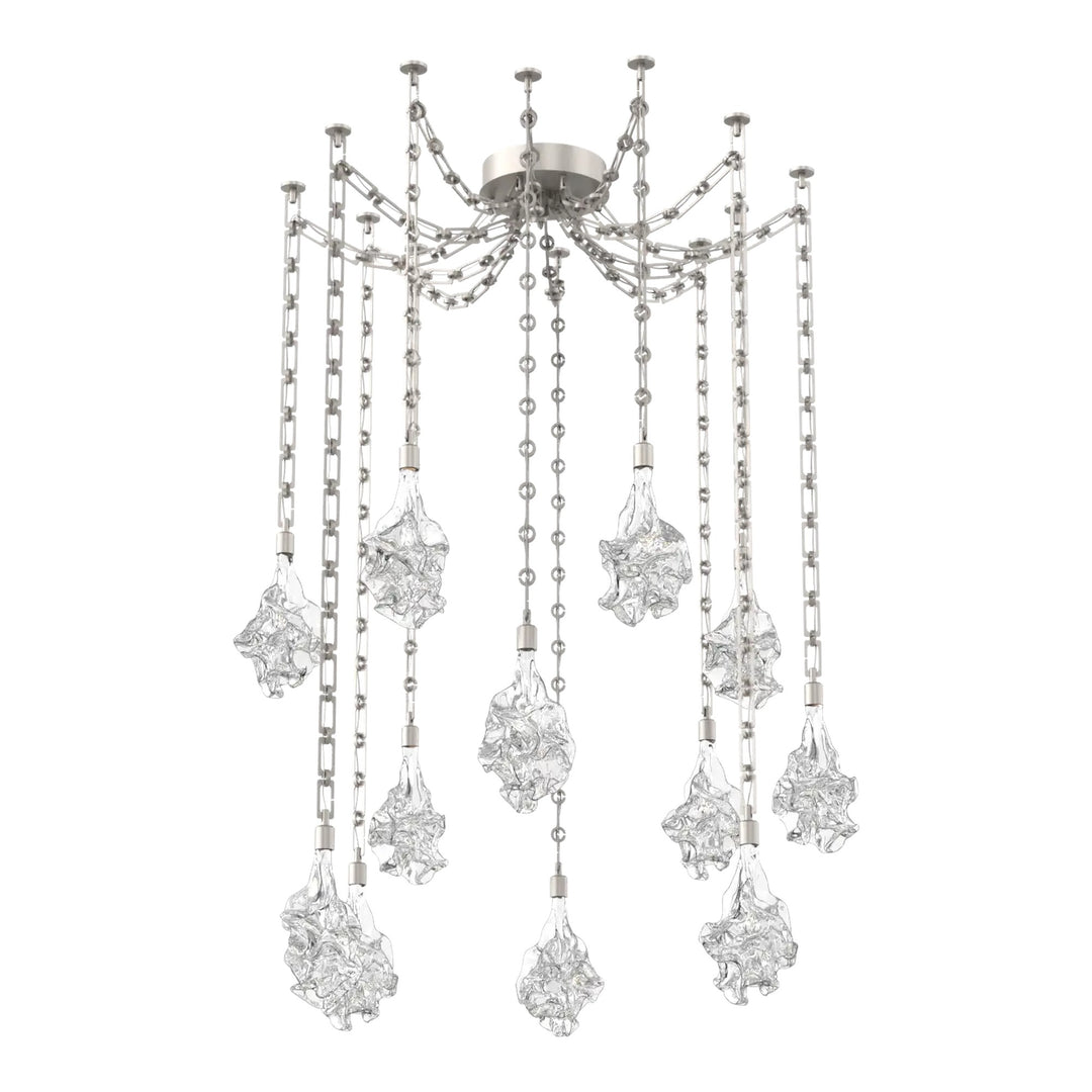 Blossom Swag Chandelier by Hammerton Studio in Beige Silver with Clear Blossom glass on Diamond Chain (12 Lights)