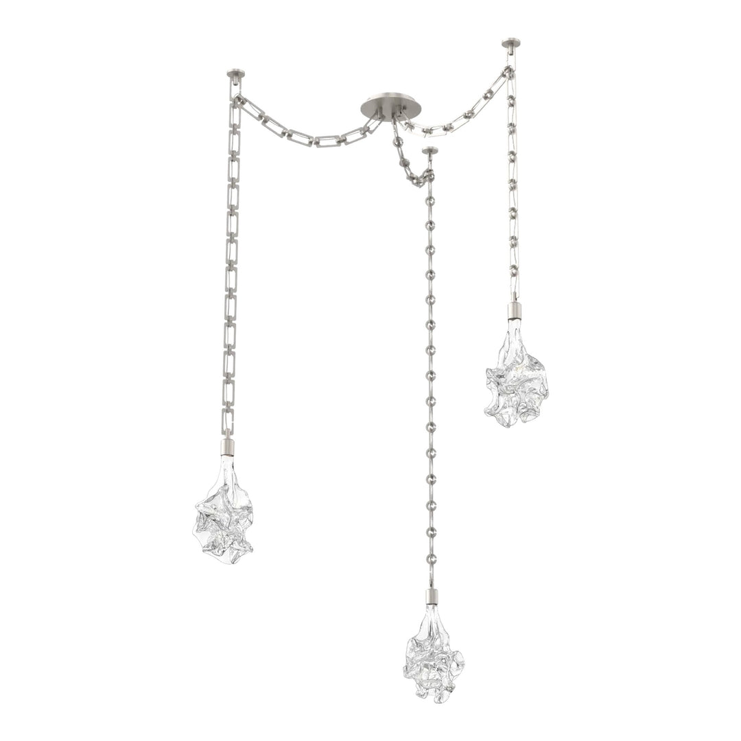 Blossom Swag Chandelier by Hammerton Studio in Beige Silver with Clear Blossom glass on Diamond Chain (3 Lights)