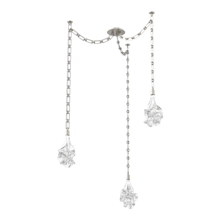 Blossom Swag Chandelier by Hammerton Studio in Beige Silver with Clear Blossom glass on Diamond Chain (3 Lights)