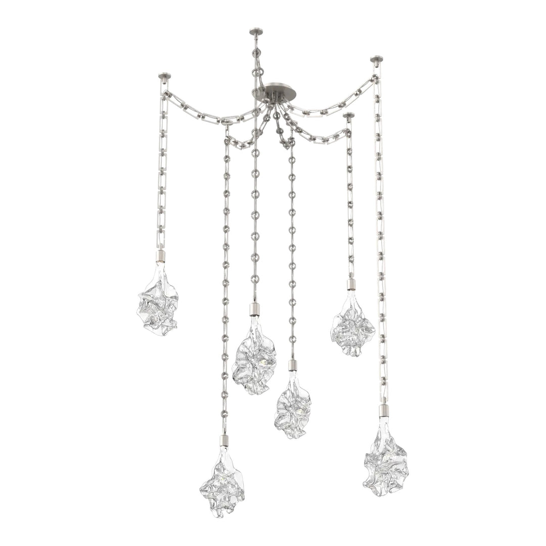 Blossom Swag Chandelier by Hammerton Studio in Beige Silver with Clear Blossom glass on Diamond Chain (6 Lights)