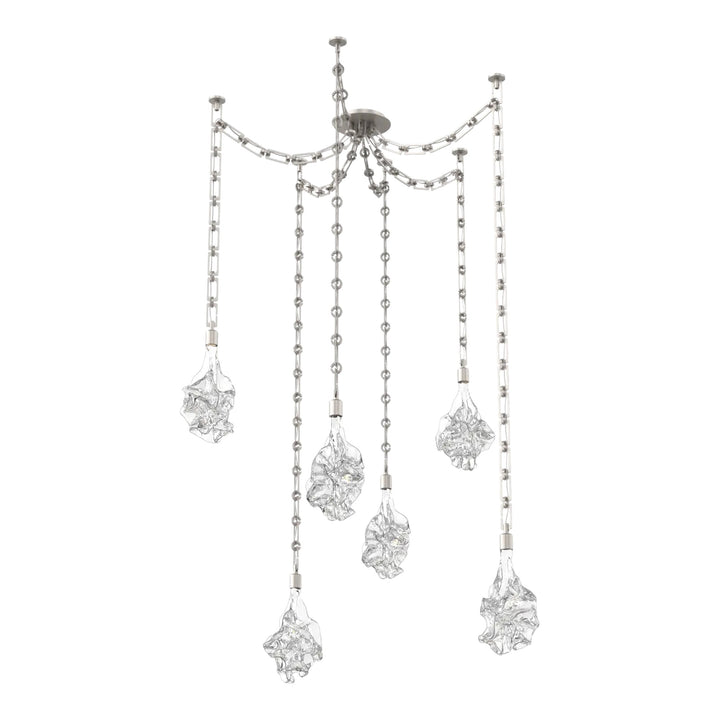 Blossom Swag Chandelier by Hammerton Studio in Beige Silver with Clear Blossom glass on Diamond Chain (6 Lights)