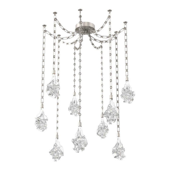 Blossom Swag Chandelier by Hammerton Studio in Beige Silver with Clear Blossom glass on Diamond Chain (9 Lights)