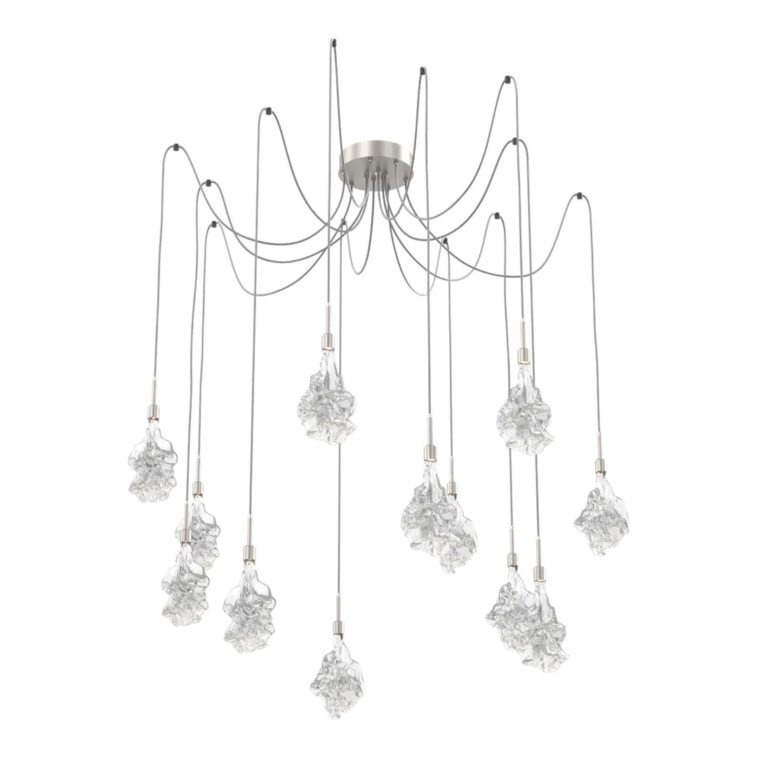 Blossom Swag Chandelier by Hammerton Studio in Beige Silver with Clear Blossom glass on adjustable cord (12 Lights)