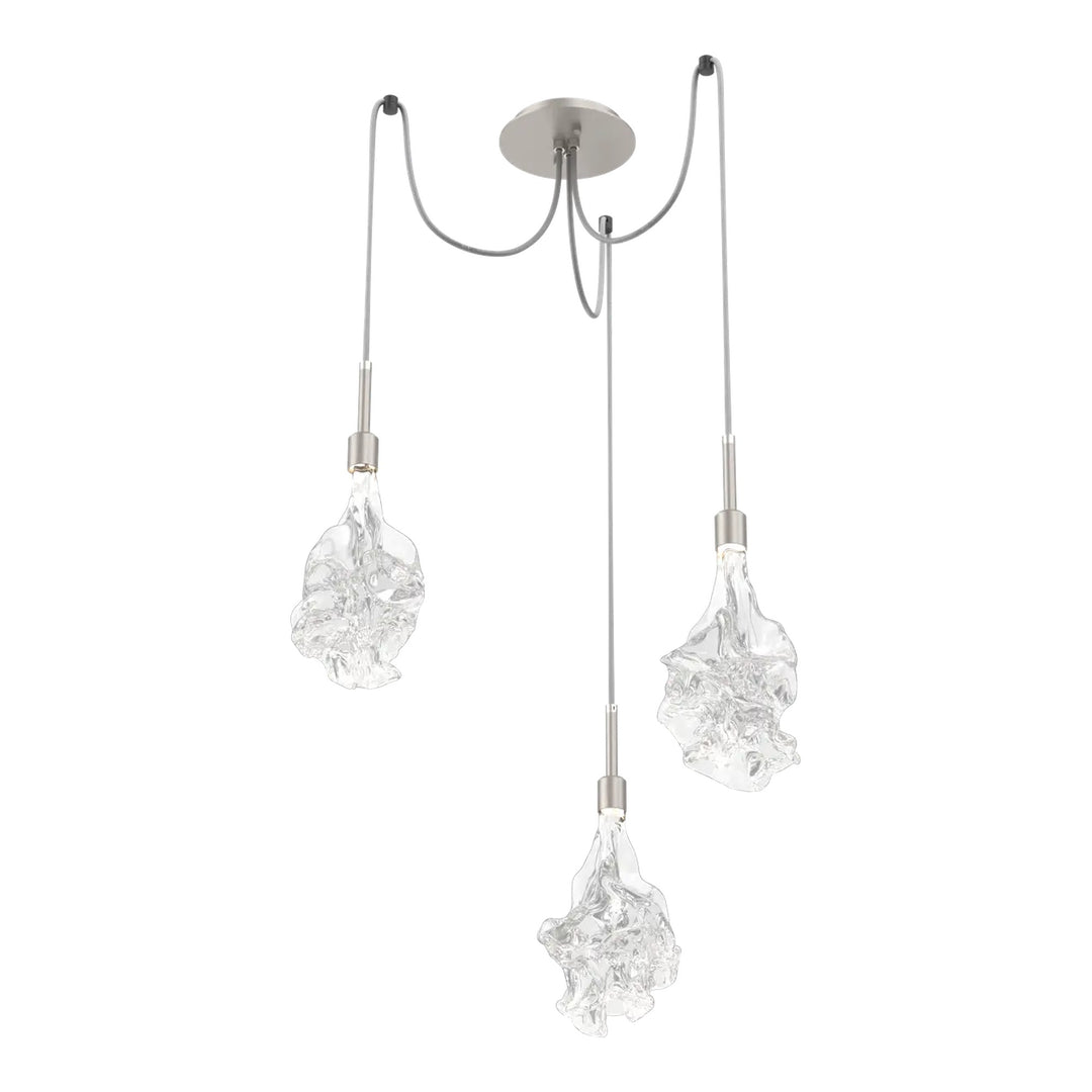 Blossom Swag Chandelier by Hammerton Studio in Beige Silver with Clear Blossom glass on adjustable cord (3 Lights)