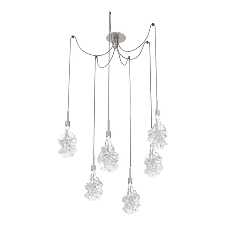 Blossom Swag Chandelier by Hammerton Studio in Beige Silver with Clear Blossom glass on adjustable cord (6 Lights)