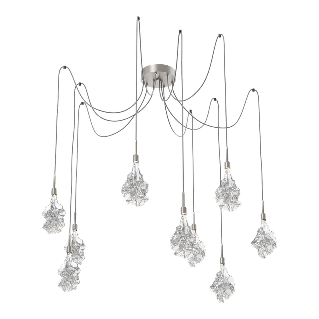 Blossom Swag Chandelier by Hammerton Studio in Beige Silver with Clear Blossom glass on adjustable cord (9 Lights)