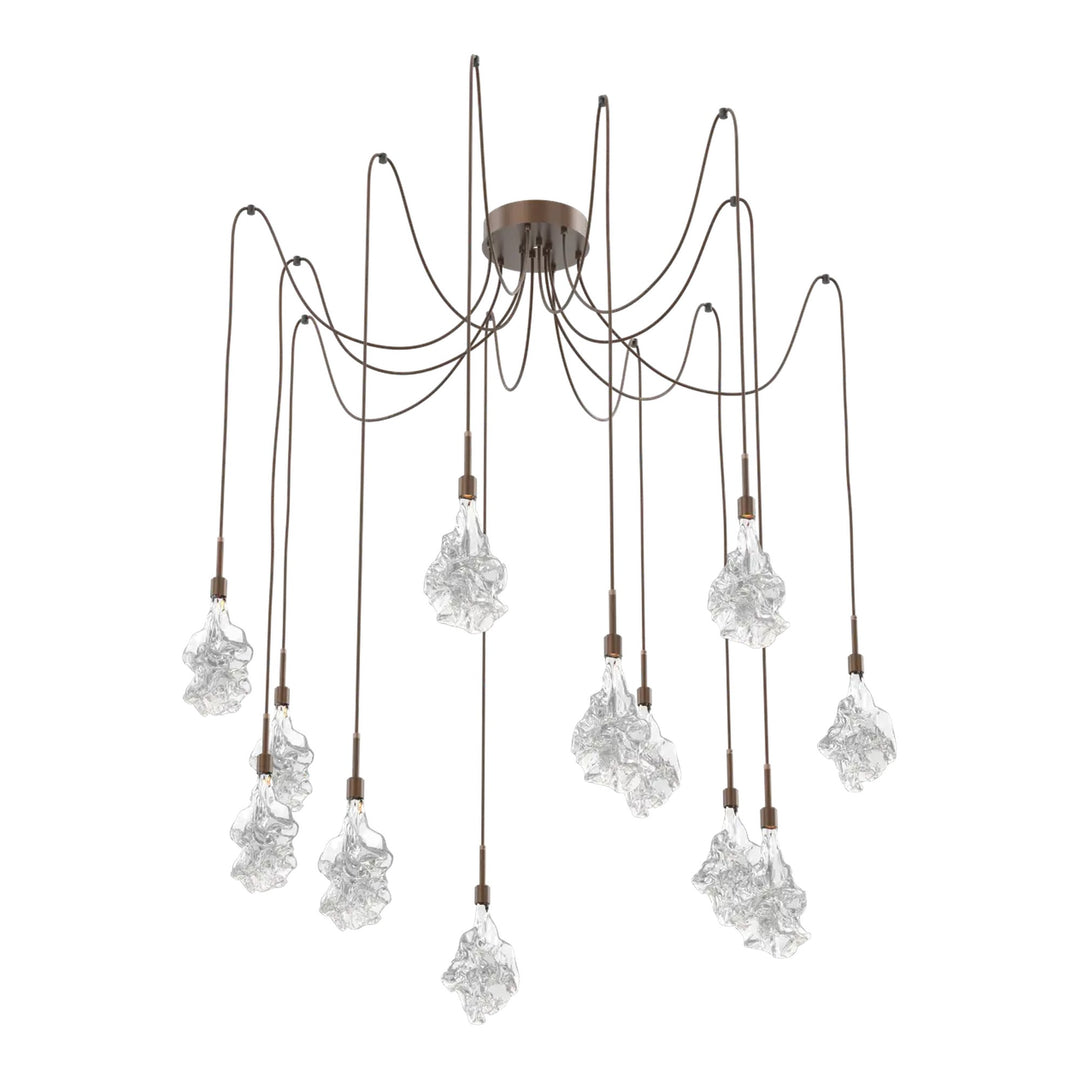 Blossom Swag Chandelier by Hammerton Studio in Burnished Bronze with Clear Blossom glass on adjustable cord (12 Lights)