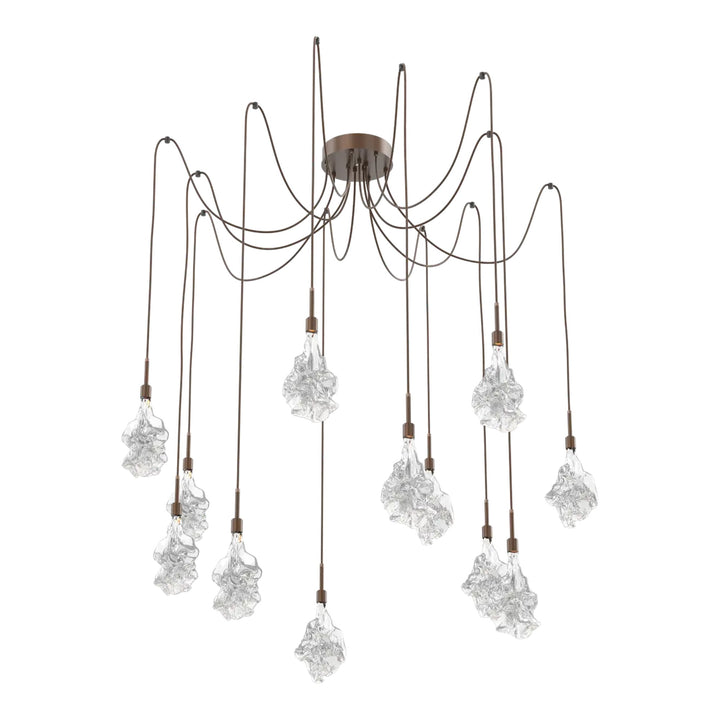 Blossom Swag Chandelier by Hammerton Studio in Burnished Bronze with Clear Blossom glass on adjustable cord (12 Lights)