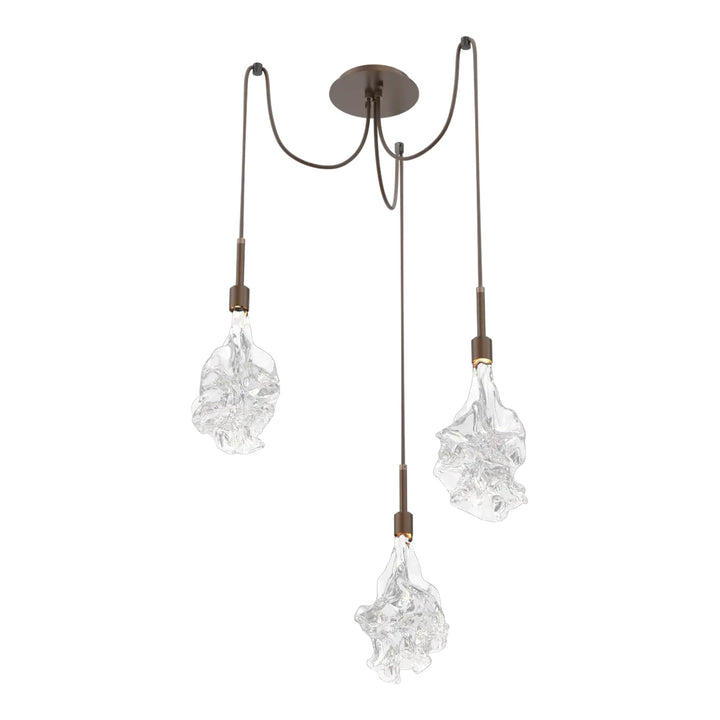 Blossom Swag Chandelier by Hammerton Studio in Burnished Bronze with Clear Blossom glass on adjustable cord (3 Lights)