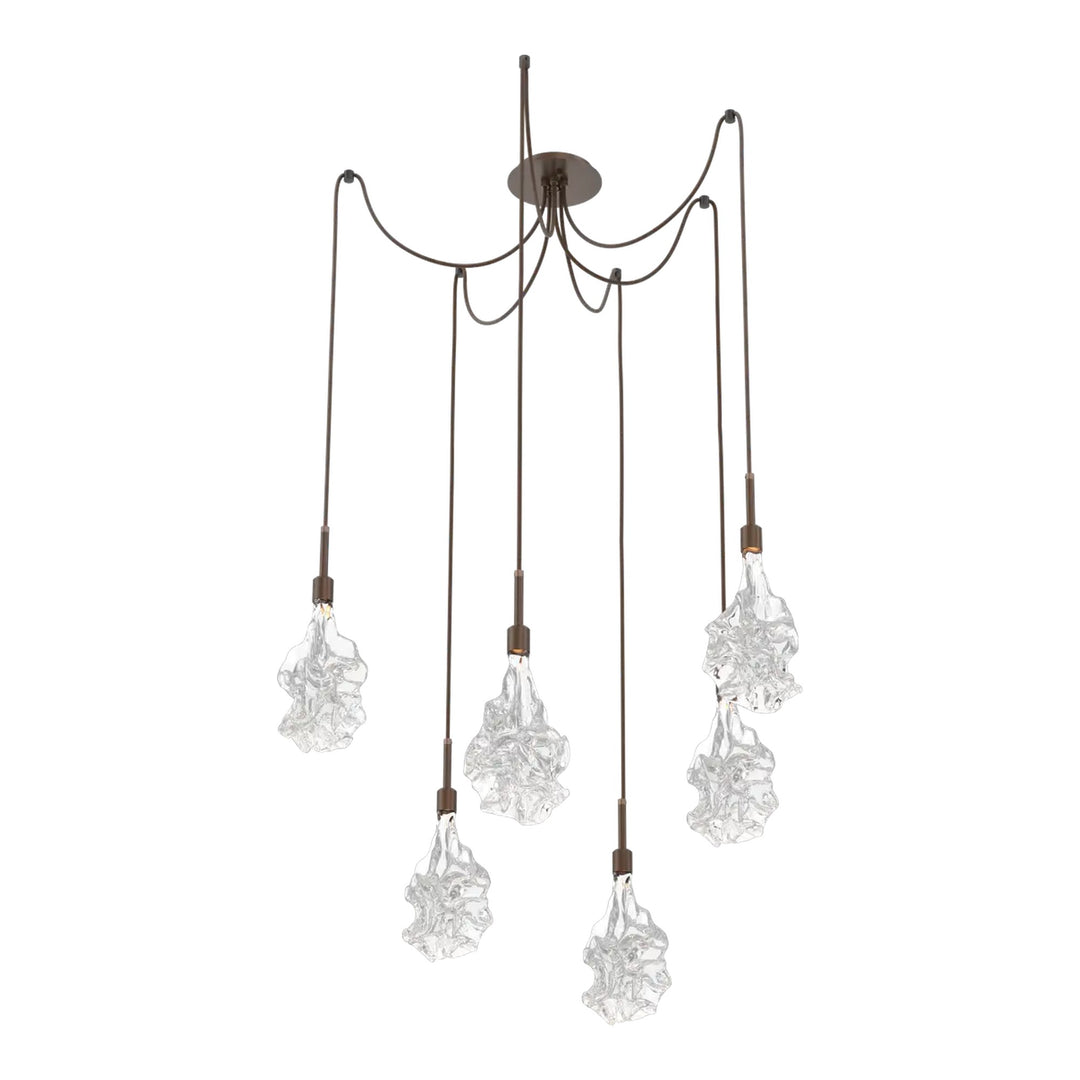 Blossom Swag Chandelier by Hammerton Studio in Burnished Bronze with Clear Blossom glass on adjustable cord (6 Lights)