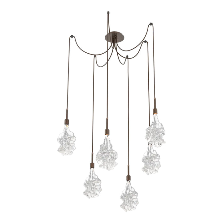 Blossom Swag Chandelier by Hammerton Studio in Burnished Bronze with Clear Blossom glass on adjustable cord (6 Lights)