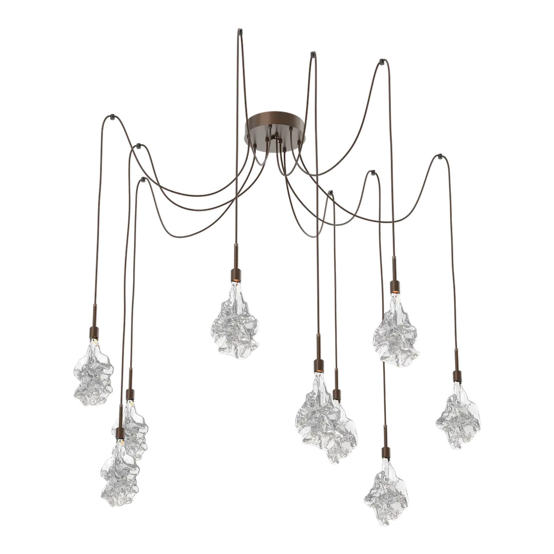 Blossom Swag Chandelier by Hammerton Studio in Burnished Bronze with Clear Blossom glass on adjustable cord (9 Lights)