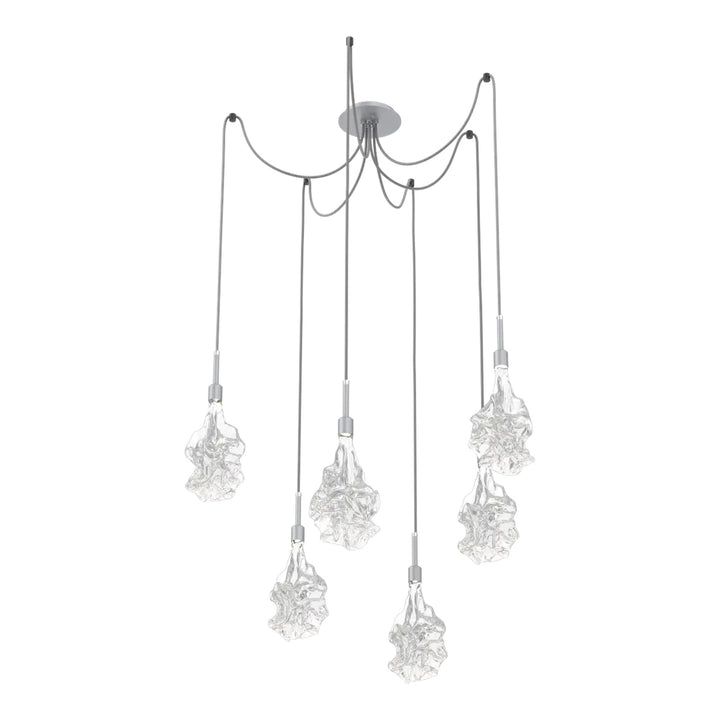 Blossom Swag Chandelier by Hammerton Studio in Classic Silver with Clear Blossom glass on adjustable cord (6 Lights)