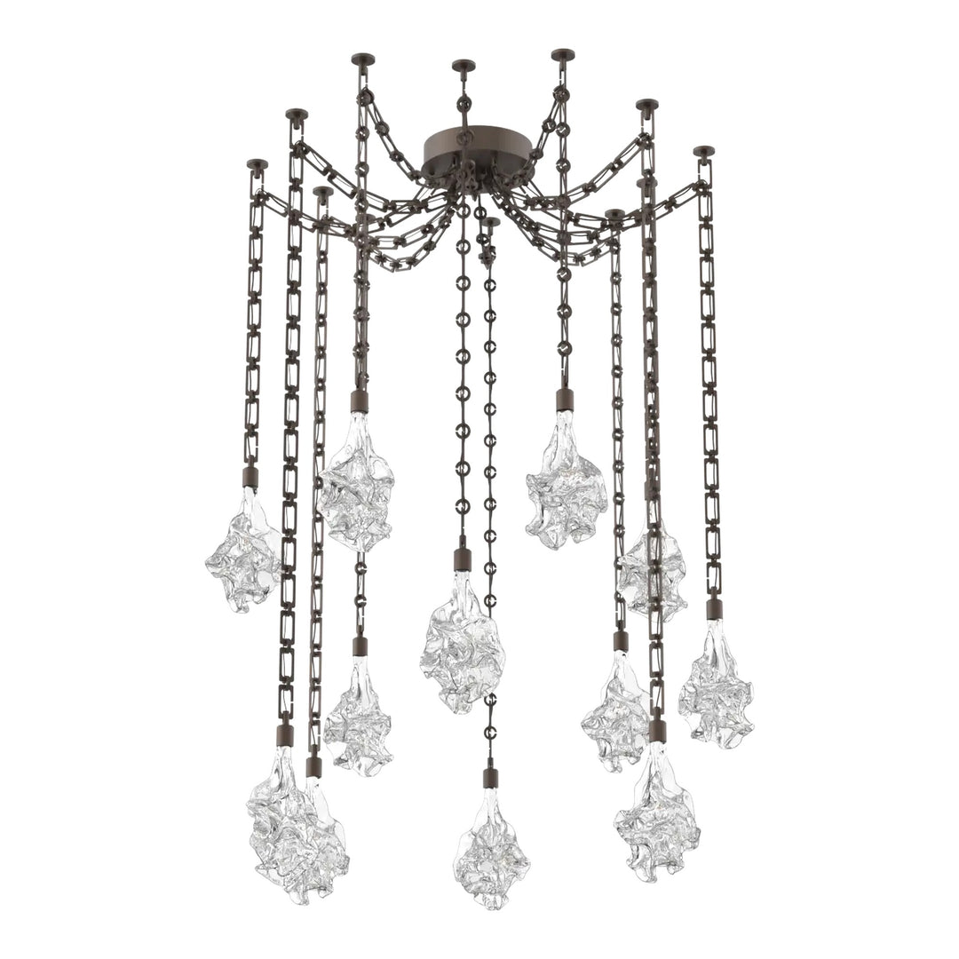 Blossom Swag Chandelier by Hammerton Studio in Flat Bronze with Clear Blossom glass on Diamond Chain (12 Lights)