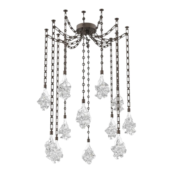 Blossom Swag Chandelier by Hammerton Studio in Flat Bronze with Clear Blossom glass on Diamond Chain (12 Lights)