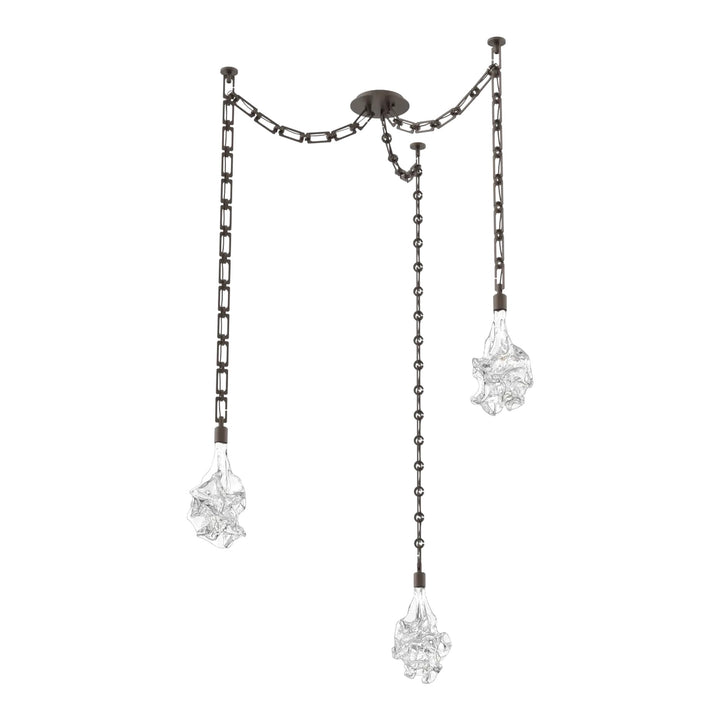 Blossom Swag Chandelier by Hammerton Studio in Flat Bronze with Clear Blossom glass on Diamond Chain (3 Lights)