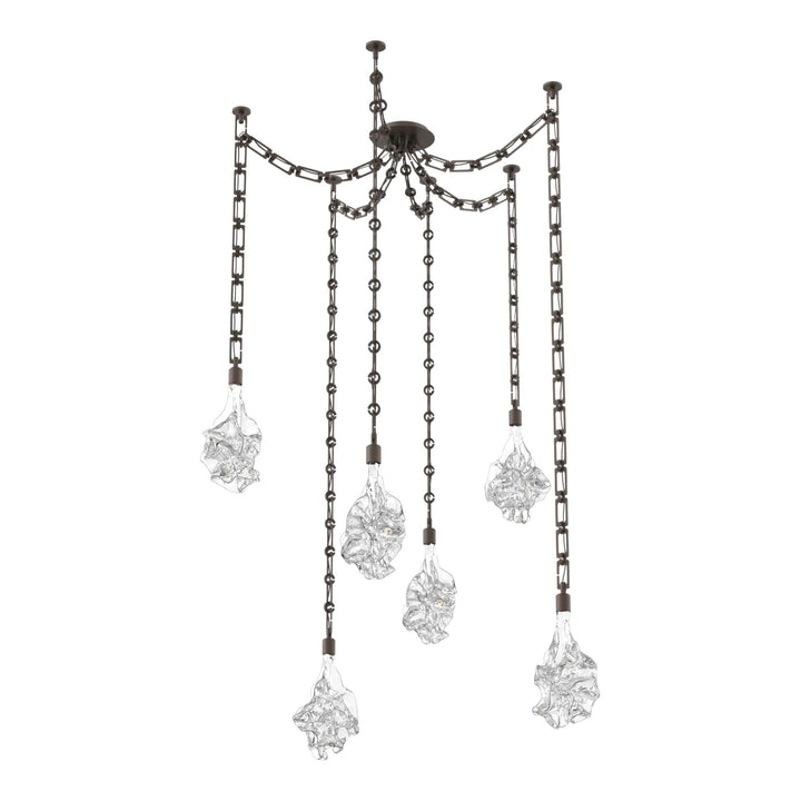 Blossom Swag Chandelier by Hammerton Studio in Flat Bronze with Clear Blossom glass on Diamond Chain (6 Lights)