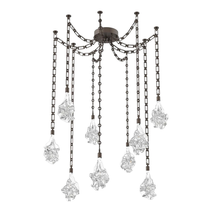 Blossom Swag Chandelier by Hammerton Studio in Flat Bronze with Clear Blossom glass on Diamond Chain (9 Lights)
