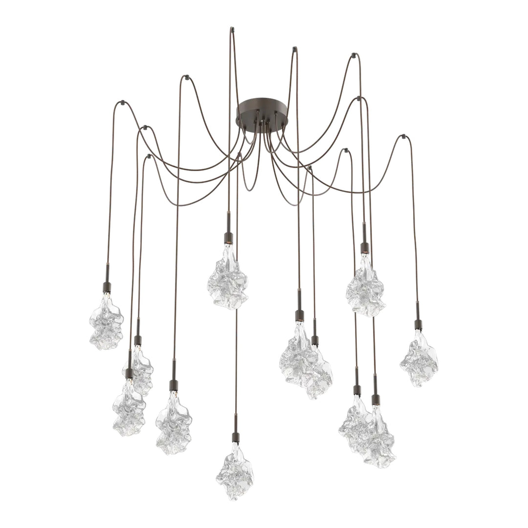 Blossom Swag Chandelier by Hammerton Studio in Flat Bronze with Clear Blossom glass on adjustable cord (12 Lights)