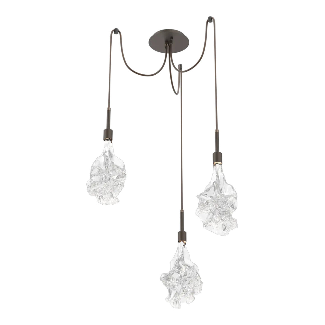 Blossom Swag Chandelier by Hammerton Studio in Flat Bronze with Clear Blossom glass on adjustable cord (3 Lights)