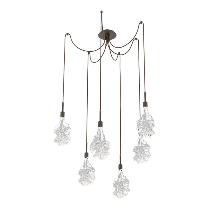 Blossom Swag Chandelier by Hammerton Studio in Flat Bronze with Clear Blossom glass on adjustable cord (6 Lights)