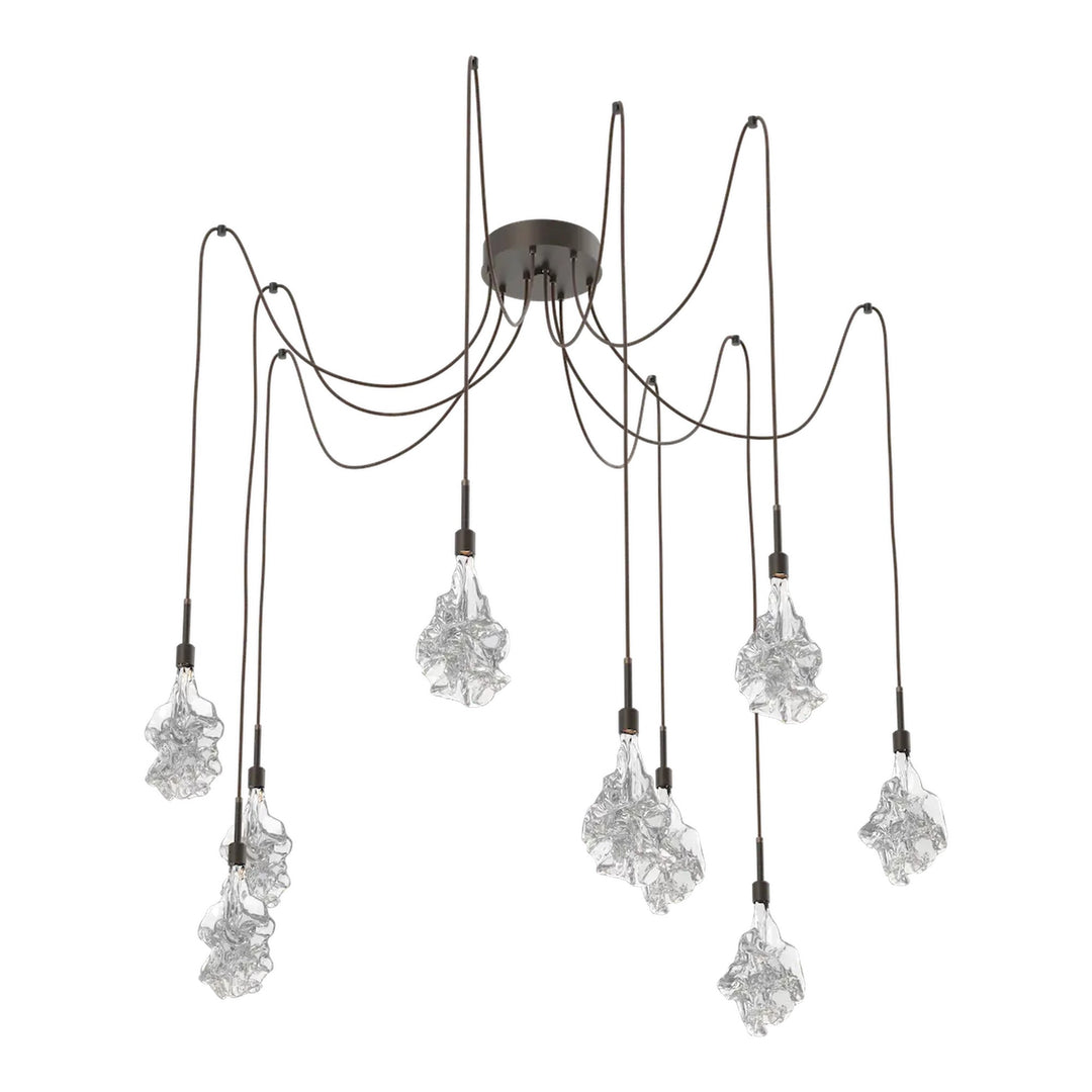 Blossom Swag Chandelier by Hammerton Studio in Flat Bronze with Clear Blossom glass on adjustable cord (9 Lights)