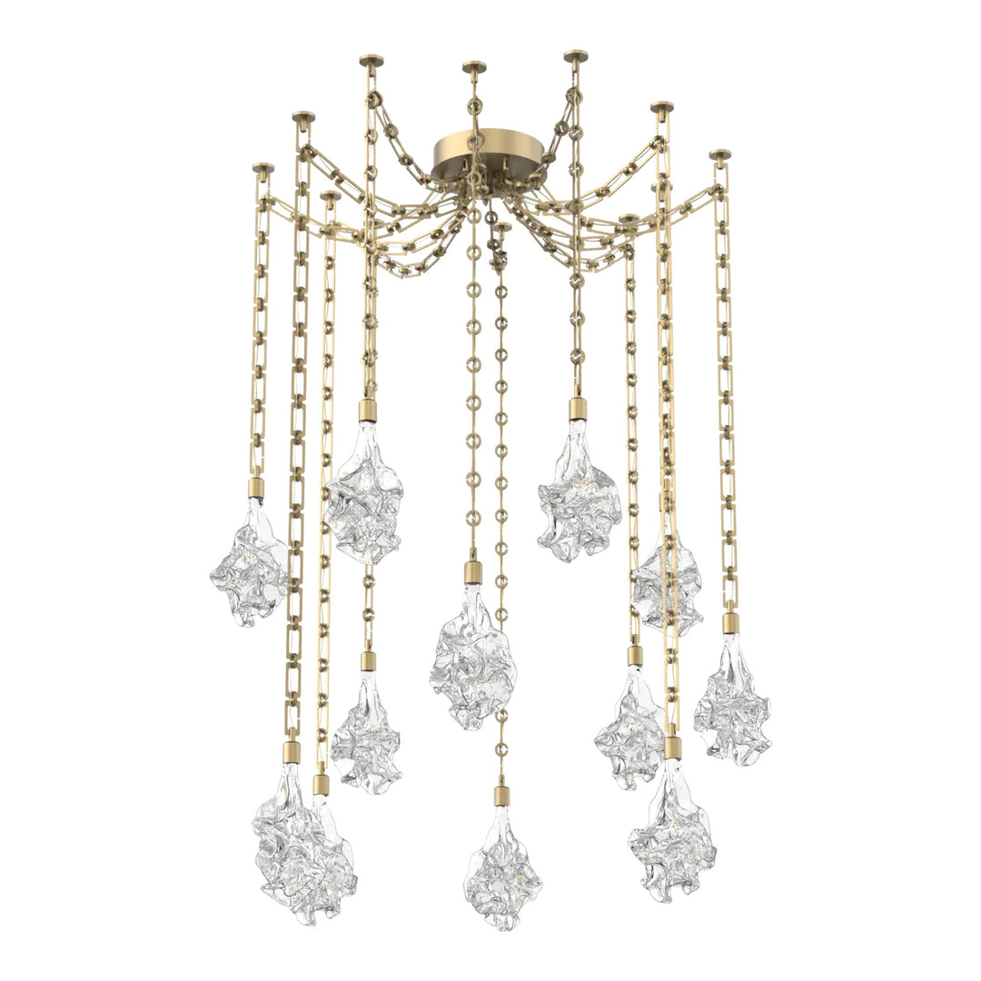 Blossom Swag Chandelier by Hammerton Studio in Gilded Brass with Clear Blossom glass on Diamond Chain (12 Lights)