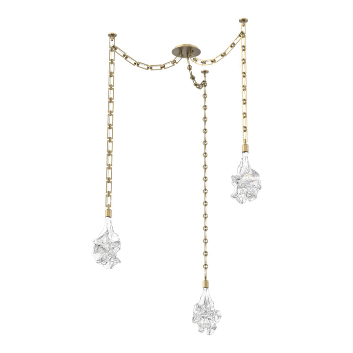 Blossom Swag Chandelier by Hammerton Studio in Gilded Brass with Clear Blossom glass on Diamond Chain (3 Lights)