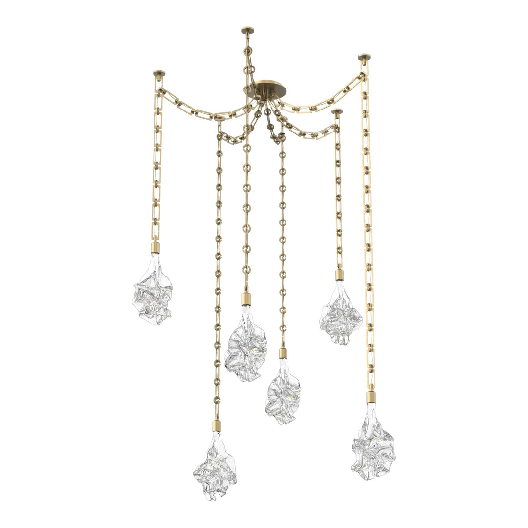 Blossom Swag Chandelier by Hammerton Studio in Gilded Brass with Clear Blossom glass on Diamond Chain (6 Lights)