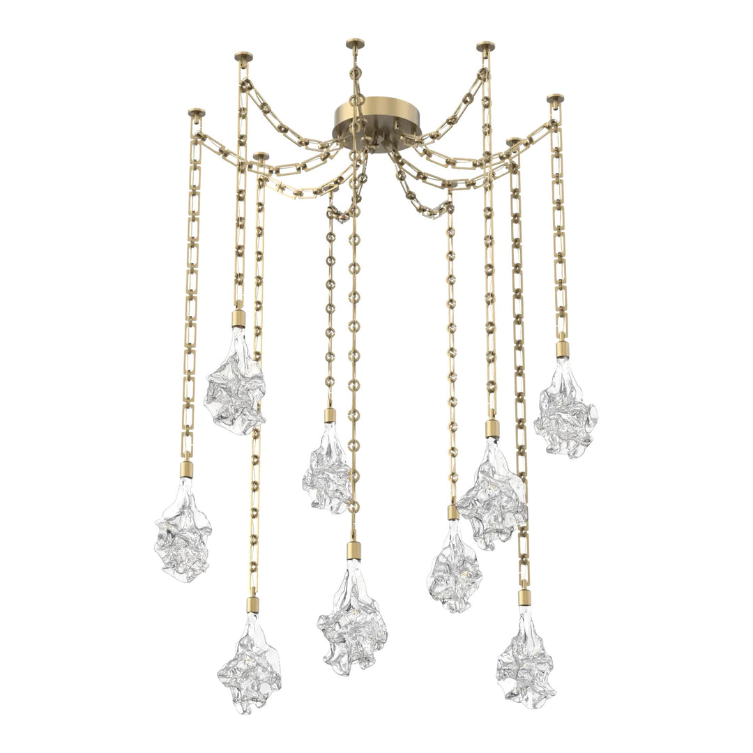 Blossom Swag Chandelier by Hammerton Studio in Gilded Brass with Clear Blossom glass on Diamond Chain (9 Lights)